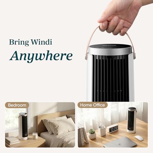 Image of Levoit Tower Fan for Bedroom, 20dB Quiet Desk Fan, Portable Fan with 23ft /s | 3 Angles 4 Speeds Mini Oscillating Fan, DC Motor, Bladeless, Easy to Carry, Remoter, 12H Timer, for Home, Room, Office, White