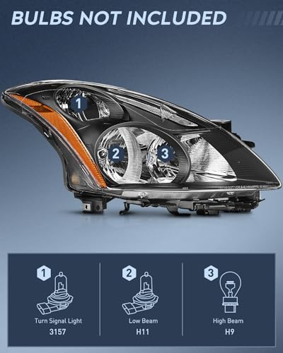 Image of Nilight Headlight Assembly Compatible with 2010 2011 2012 Nissan Altima 4 Door Sedan Replacement Headlamp Black Housing Amber Reflector Driver and Passenger Side
