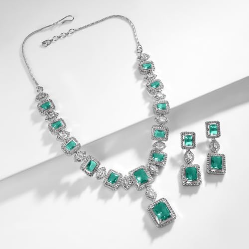 Image of Rubans American Diamond Zirconia Necklace Set Stylish Jewellery Gift for Women & Girls
