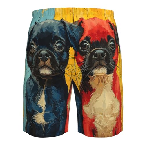 Men Swim Trunks Beach Shorts Swimwear Summer Bathing Suits - Cute Dogs Puppy Pet Retro4