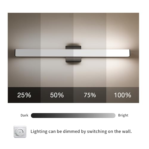 Image of Bathroom Vanity Light Brushed Nickel Square LED 24 inch 14W 4000K Natural White Light Wall Bar Lighting Fixtures Over Mirror (Matte Black, 31.5in 4000K Dimmable)