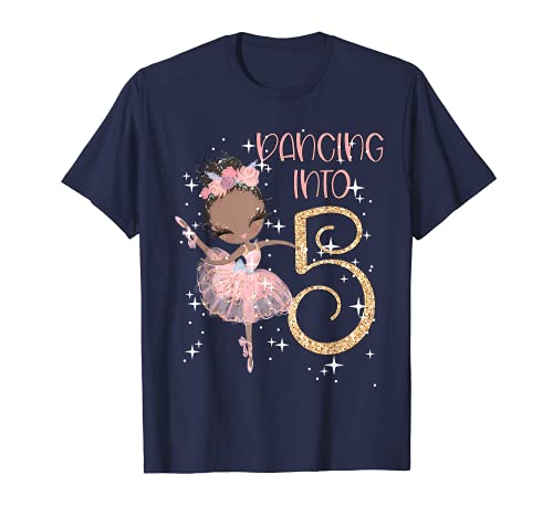 Bailarina Negra Dancing Into 5th Birthday Girl Ballet Party Camiseta