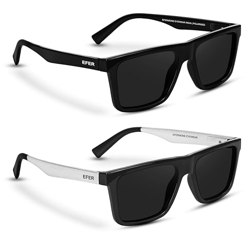 Image of EFERMONE Combo Pack of 2 Polarised Sunglasses Men Women Stylish with Lens Cleaner | TAC UV400 Protection Lens | Unisex (Medium) (2 Sunglasses with Soft Cases and Lens Cleaner)