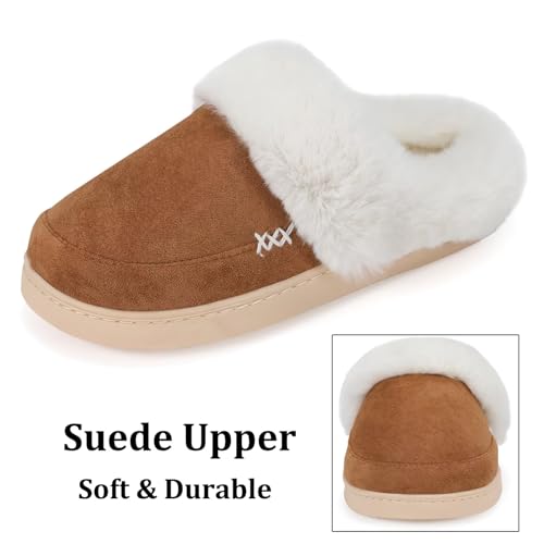 ninecifun women39s and men39s memory foam house slippers faux fur lined indoor fuzzy slippers with no-slip sole slip on suede home shoes warm winter gift for women amp men