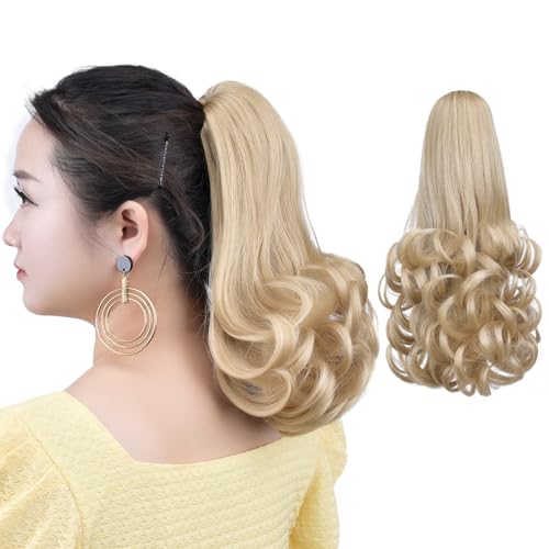 HSPCYGG Golden Blonde Ponytail Extension 12" Claw Clip Pony Tails Wavy 5 OZ Synthetic Hallowmas Wavy Girls Hairpieces Women