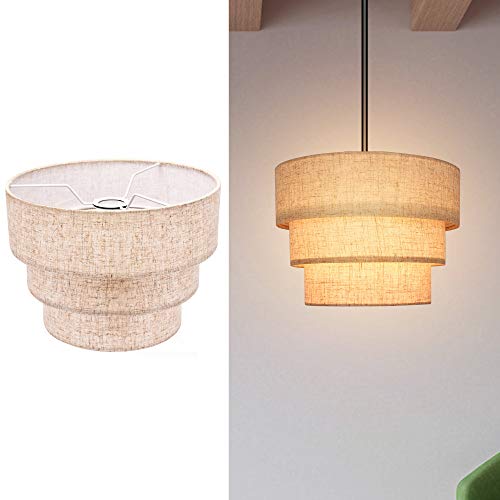 EDISLIVE 3-tier Drum Linen Lamp Shade for Pendant Lamp Floor Lamp Chandelier Replacement Shade Clip...