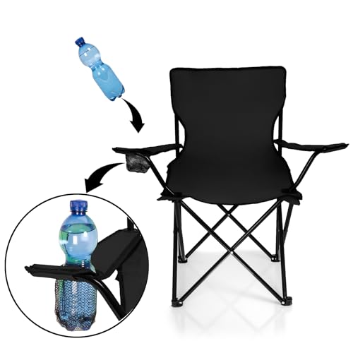 BigDean Faltstuhl SCHWARZ Campingstuhl Anglerstuhl mit Getränkehalter & Tragetasche - Anglersessel klappbar - Klappstuhl Gartenstuhl Faltstuhl Relaxsessel Angelsessel faltbar – Bild 6