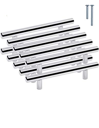 Probrico Lot de 10 boutons de portes en T pour meubles de cuisine, en chrome poli. 9 tailles : 50 mm, 64mm, 76 mm, 96 mm, 128 mm, 160 mm, 192 mm,224 mm, 256 mm