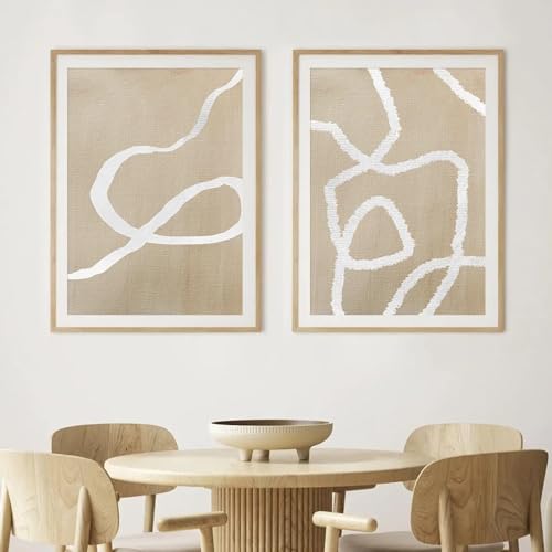 Affiches abstraites bohème beige et blanches lot de 2 toiles 70x100cm pour salon