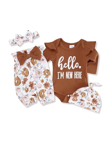 Image of FoWear Baby Girl Clothes Ruffle Long Sleeve Baby Girl Romper and Vintage Floral Pants Winter Baby Girl Outfits