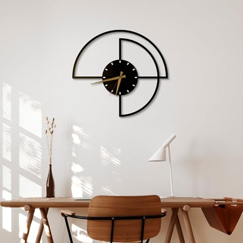 Moderne Horloge Murale Noir en métal, Grande pour Salon, Cuisine, Bureau - Design Contemporain - Idée Cadeau Parfaite (Demi-Cercle, 50x50 cm) – Image 3