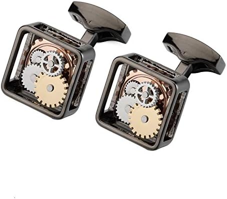 LEPTON Mechanical Gear Cufflinks, Steampunk Style Vintage Watch Movement Gears Cufflinks for Men and Father with Gift Box, Perfect for Wedding Anniversary or Birthday