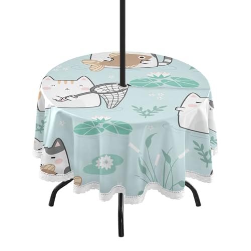 Nappe d'extérieur ronde avec fermeture éclair lavable pour parasol central