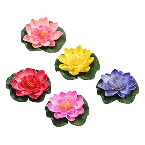 Cabilock 5 Piezas Decoración De Loto Artificial Flotante Loto Artificial Decoración De Plantas Artificiales para Piscina y Lirio De Agua
