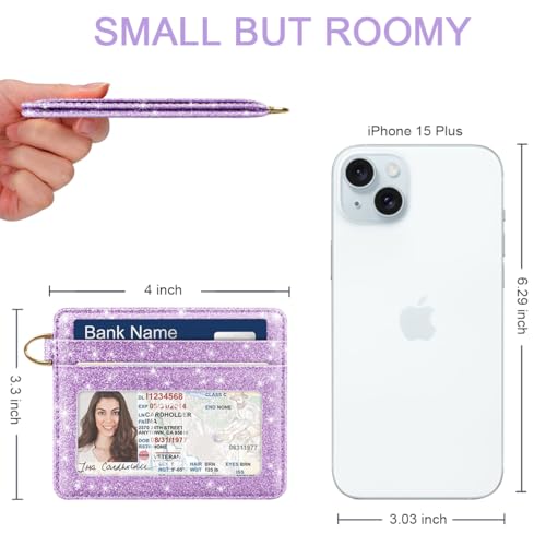 Image of Slim Minimalist Front Pocket RFID Blocking Credit Card Holder Small Wallet Cute Card Cases for Women,Glitter Purple