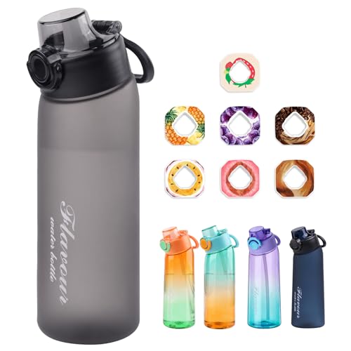 Metyniete Botella de aire, 900 ml, con 7 cápsulas de sabor, sin BPA, botella de agua tritán, para deportes, 0 azúcar, agua (negro)