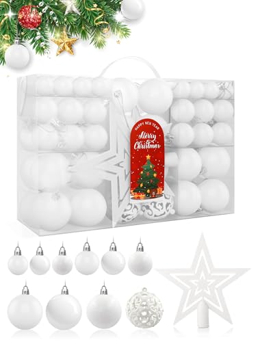 iParaAiluRy Weihnachtskugeln Weiß 101 Stück Christbaumkugeln mit...