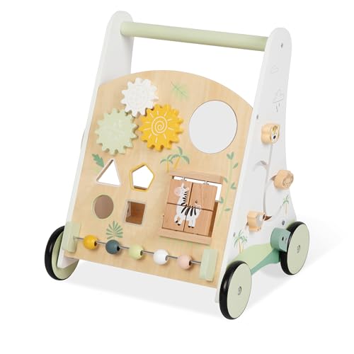 Image of Wooden Baby Push Walker with Activity Center - Adjustable Speed Montessori Walker Toy for Boys and Girls, Woodland Explorer Baby Walker for Toddlers 1-3 Years Old