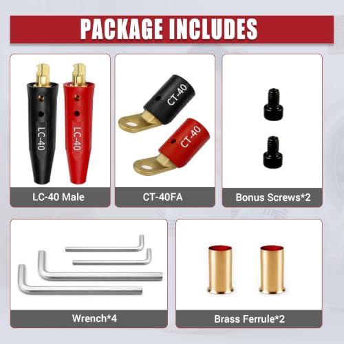 Image of CT-40FA Welding Terminals & LC-40 Male Cable Connectors 2Set, Red & Black | Welding Leads Quick Connector and Terminal for Welding Machine Accessories, 1 /0 and 2 /0(50-70mm) Cable Size Capacity