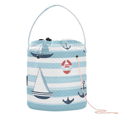 Yarn Storage Bag Small Crochet Bag Knitting Bag Organizer Boat Anchor Stripes Yarn Bags for Crocheting Basket