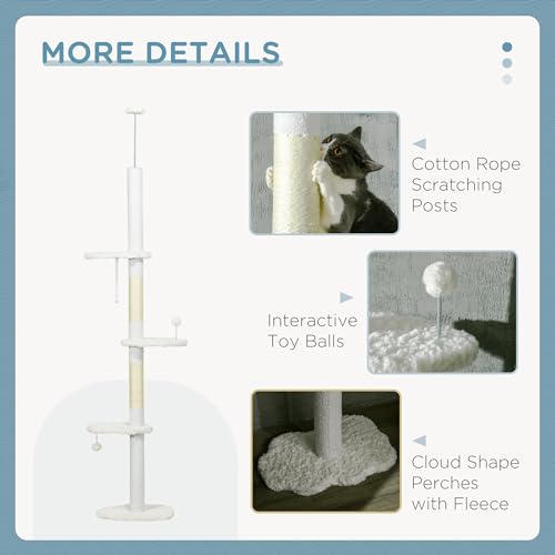 Árbol para gatos ajustable con postes rascadores blanco miniatura 5