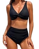 jabeick Bikini Damen Set, Hoher Mit Bauchkontrolle Bauchweg Bikini, Sexy Zweiteiler Zweiteiliger Badeanzug, Bademode Mit Verstellbaren Trägern, V Ausschnitt Sexy Push Up Bikini Verstellbare Träger