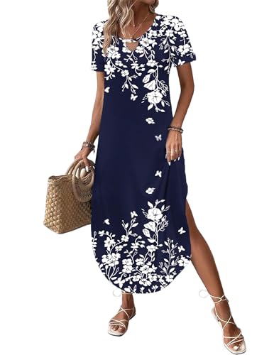 Image of Zeagoo Womens Maxi Summer Dress with Pockets Casual Short Sleeve Sundress Trendy 2026 Curve Hem Long Dress