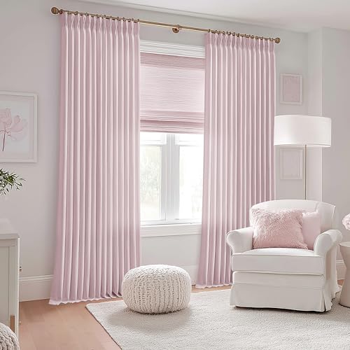 Image of Light Pink Pinch Pleated Semi Sheer Curtains 108 Inch Long for Living Room