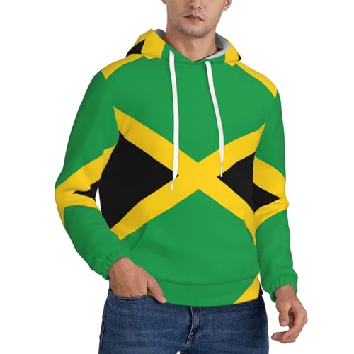 QPIPGER Herren-Kapuzen-Sweatshirt mit Jamaika-Flaggen-Druck, Fleece, mit Kordelzug-Tasche, für Freizeit/Reisen/Zuhause, Winter, Schwarz , L-3XL