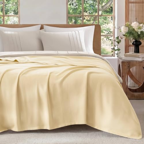 Image of Madison Park 100% Egyptian Cotton King Bed Blanket for Summer, Yellow | Cozy Soft Breathable Durable, Micro Herringbone Weave Casual, Lightweight Knit All Season Throw for Bed Couch, Sofa, OEKO TEX