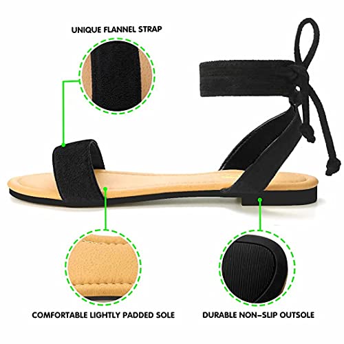 DAYDAYGO Sandals for Women - Womens Comfortable Open Toe Ankle Wrap Lace Up Flat Sandals - Women’s Sandal Ankle Tie Up Shoes 5