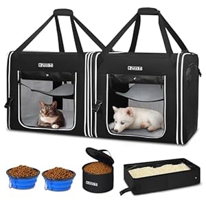 Petskd Portable Double Cat Carrier 2in1 Cat Car Travel Carrier 36x17x17in Dual Large Cat Carrier with Litter Box Pet Travel Carrier for Multiple Cats Soft Collapsible Carrier for Long Distance Travel