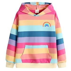 Julerwoo Mädchen Streifen Sweatshirt mit Regenbogen Tasche 4T