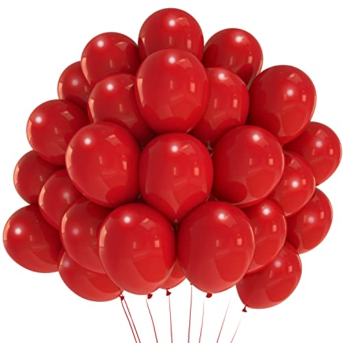 DAZAKA Ballons Anniversaire Rouge | 50 Pièces - 12' 30 cm - LATEX NATUREL Biodégradable | Ballon Gonflable Hélium | Ballon Baudruche | Décoration pour Anniversaire, Baptême, Fete