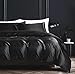 Produktbild Damier Bettwäsche 200x200cm Schwarz Satin Bettwäsche Set 3 Teilig Einfarbig Hochwertiges Satin Deckenbezug Bettbezug mit Reißverschluss und 2 Kissenbezüge 80 × 80 cm