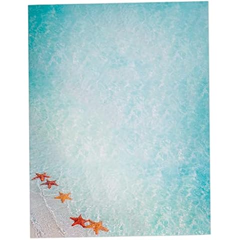 Starfish in the Sand Beach Stationary Paper - 60 Sheets - Tropical Printer Paper Ocean Letterhead for Party Invitations, Announcements, Letters, Flyers Cover