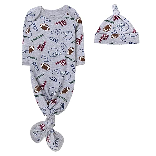 Image of Baby Essentials Knotted Sleeper Gown with Hat or Headband – Newborn Coming Home Outfit for Boys & Girls, Fall/Winter (0-6M)