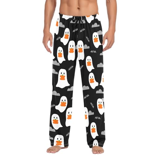Cute Spirits Holding Pumpkins Men's Cotton Pajama Pants with Pockets and Drawstring Comfortable and Stylish,S2