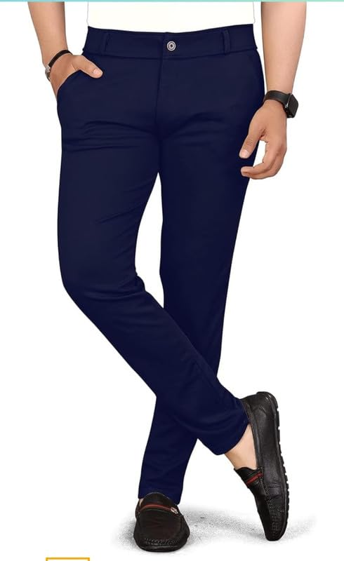Image of VIJETA Garments for Men Lycra Blend Formal Trousers ? Smart Fit Office Wear Pants with Elastic Waistband & Zip Fly