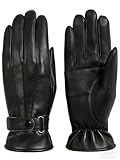 MGGMOKAY Men's Genuine Leather Gloves Winter Touch Screen Gloves With Warm Lining,Black,L