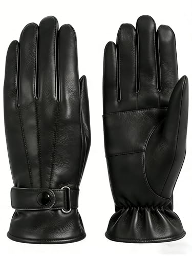 MGGMOKAY Men's Genuine Leather Gloves Winter Touch Screen Gloves With Warm Lining,Black,L