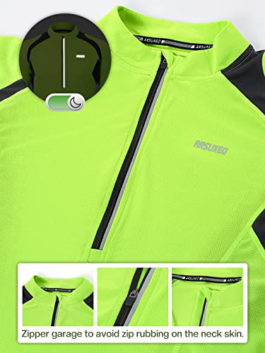 ARSUXEO Cycling Jersey Mens Long Sleeve MTB Jersey Half Zipper Cycling Clothing 6031 Green L