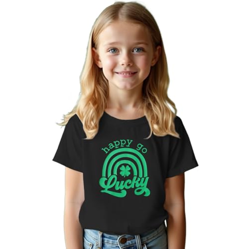 Boys Girls St Patricks Day Shirts Kid Happy Go Lucky Shamrock T-Shirt Short Sleeve Clover Tees Tops Irish Outfit