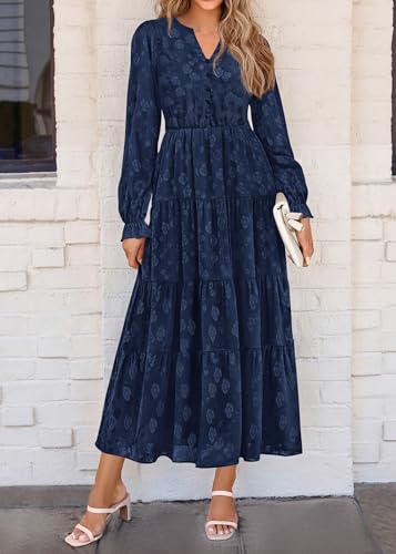 Image of KIRUNDO Spring Wedding Guest Dresses for Women 2026 Maxi Floral Long Sleeve Elegant Ruffle Tiered Flowy Party Long Dress