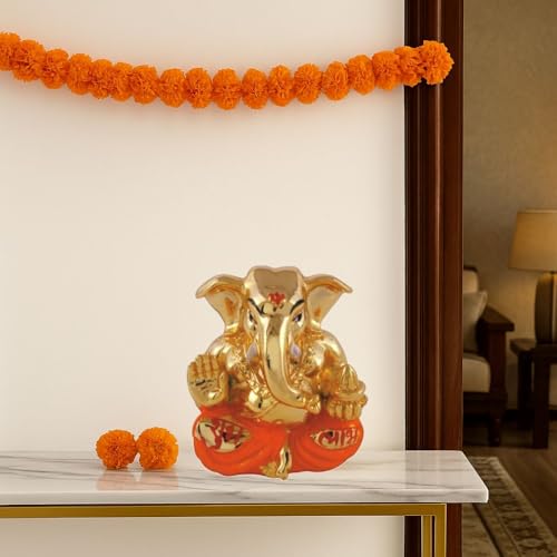 Image of Gold Plated Shubh Labh Ganesha Idol | Perfect for Car Dashboard, Home & Office |Auspicious Gift | Prosperity & Good Fortune| Vastu Blessings | Height 1.5 Inch