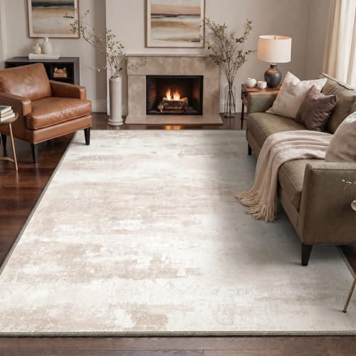 Image of BEIMO Area Rugs 8x10 for Living Room Bedroom, Modern Abstract Machine Washable Rug, Large Soft Low Pile Floor Carpet with Non Slip Backing for Dining Room, Oat Beige
