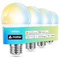 Linkind Matter Smart Bulb, Soft White to Daylight Tunable Alexa Light Bulbs, Smart Light Bulbs Work with Apple Home, Alexa, Google Home, 2.4GHz Wi-Fi LED, A19 E26, 800LM, 60W (4-Pack)