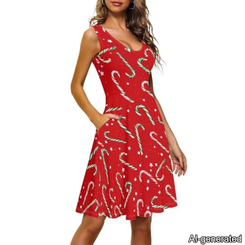 Image of Dreaweet Casual Sleeveless Dresses for Women Girls, Round Neck Tank Dresses with Pockets Summer Sundress Size XS-4XL
