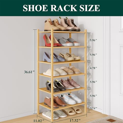 Image of Smiry Bamboo Shoe Rack, 5 Horizontal Slats, 6 Tier - 17.3 inch Wide, Natural
