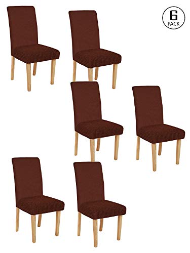 Image of Cortina Dining Chair Slipcovers | Protection Chair Covers | Plain, Removable, Washable | Universal Fit Super Soft Stretchy Polyester Spandex Fabric | Hotel, Marriage, Wedding | Pack of 6, Brown